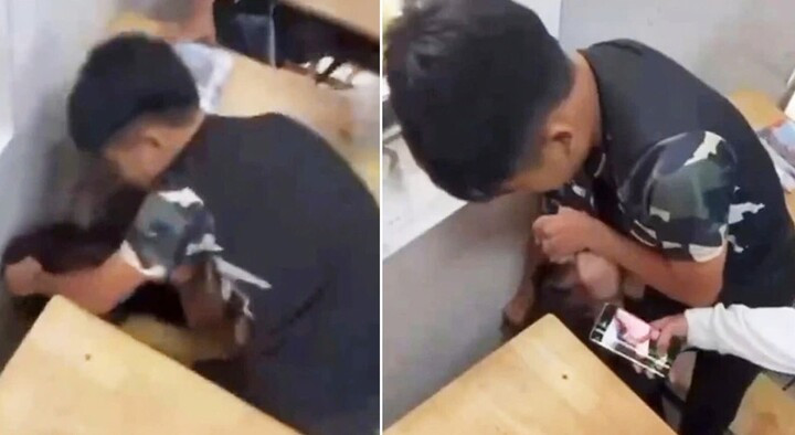 Nam sinh đánh bạn nữ trong lớp khiến dư luận phẫn nộ. (Ảnh cắt từ clip)