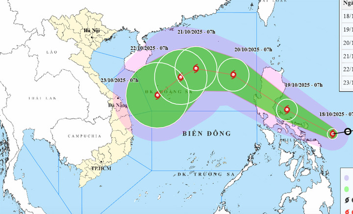 Bản đồ dự báo đường đi, khu vực ảnh hưởng của bão Fengshen sắp đi vào Biển Đông. (Nguồn: NCHMF)