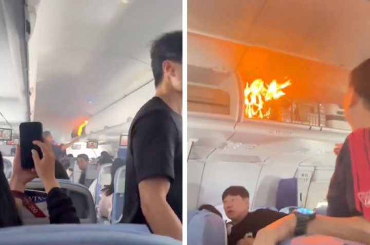 Litiumbatteri i passagerarens handbagage på Air China-flyg fattar eld. (Skärmdump från X/aviationbrk)