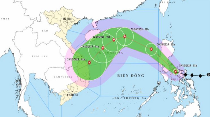 Bản đồ dự báo đường đi, khu vực ảnh hưởng của bão số 12 Fengshen. (Nguồn: NCHMF)