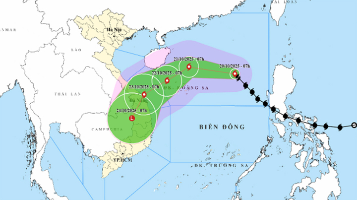 Bản đồ dự báo đường đi, khu vực ảnh hưởng của bão số 12 Fengshen. (Nguồn: NCHMF)