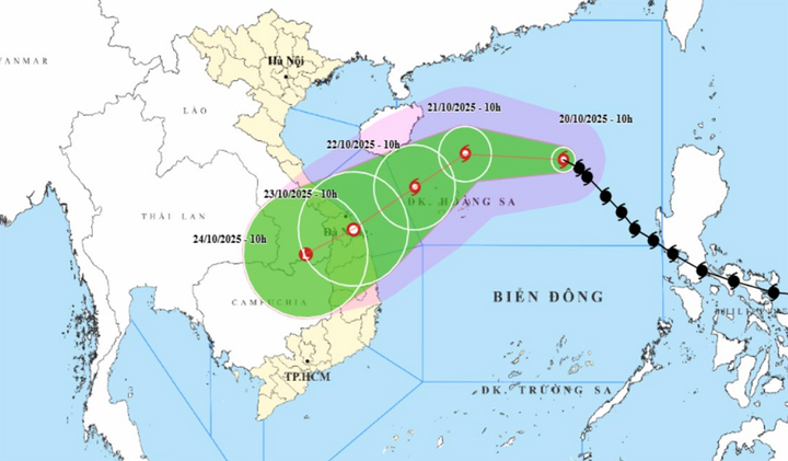 Bản đồ dự báo đường đi, khu vực ảnh hưởng của bão số 12 Fengshen. (Nguồn: NCHMF)