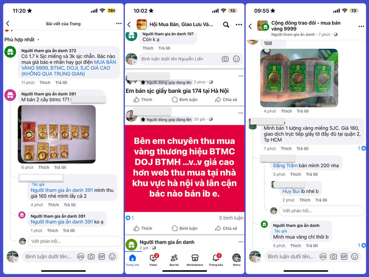 Các bài đăng “cần mua – cần bán” vàng xuất hiện dày đặc trên mạng xã hội.