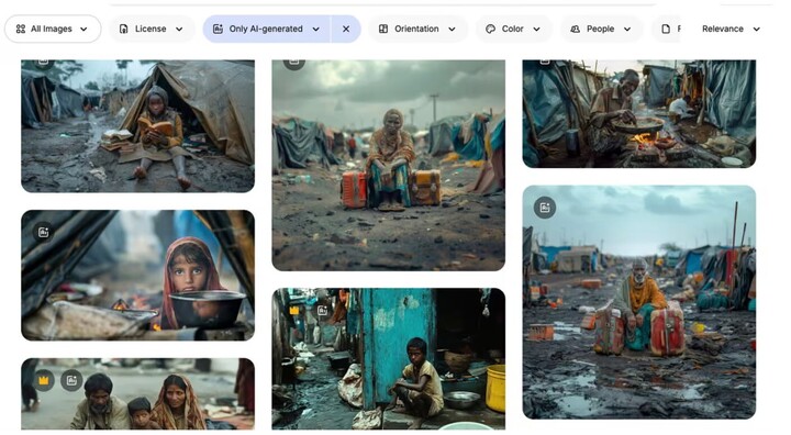 Ảnh chụp màn hình cho thấy hình ảnh "nghèo đói" do AI tạo ra trên một trang web ảnh. (Ảnh: Freepik)