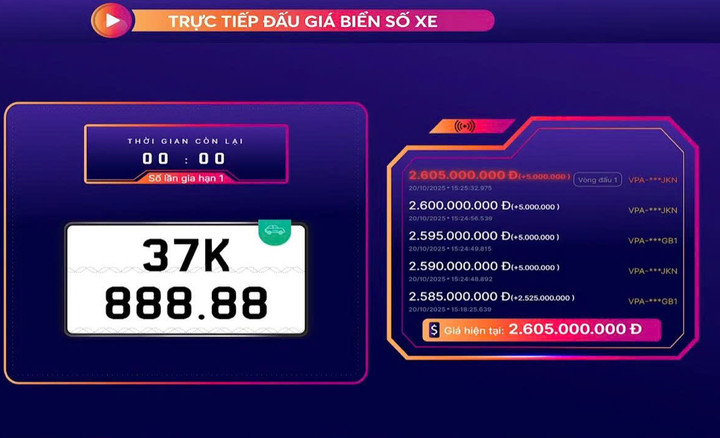 Biển số tỉnh Nghệ An trúng đấu giá hơn 2,6 tỷ đồng.