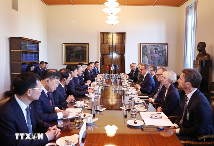 Tổng Bí thư Tô Lâm hội kiến Thủ tướng Phần Lan Petteri Orpo. (Ảnh: Thống Nhất/TTXVN)