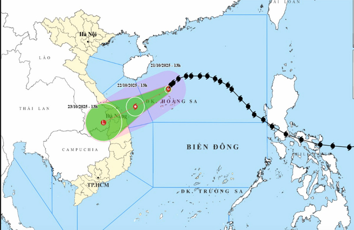 Bản đồ dự báo đường đi, khu vực ảnh hưởng của bão số 12 Fengshen. (Nguồn: NCHMF)