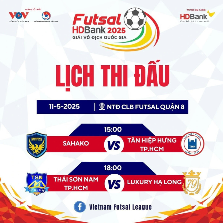 Lịch thi đấu Futsal HDBank VĐQG 2025 mới nhất.