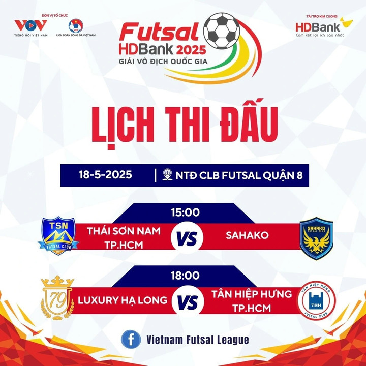 Lịch thi đấu Futsal HDBank VĐQG 2025 mới nhất 18/5