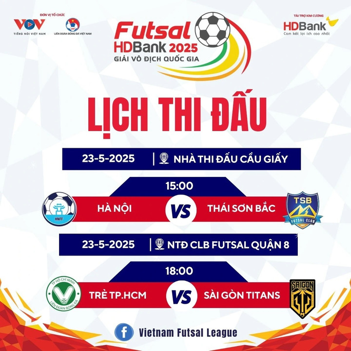 Lịch thi đấu giải Futsal HDBank VĐQG 2025 mới nhất.