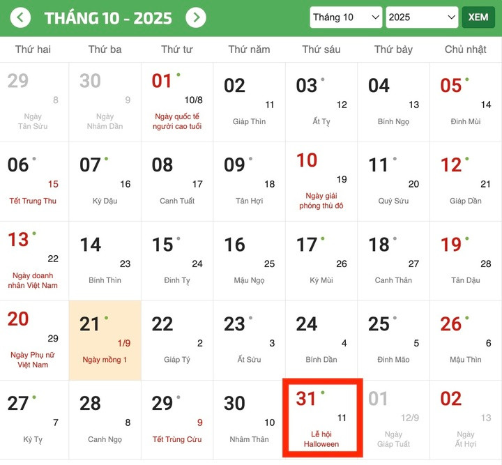 Năm nay, Halloween rơi vào thứ Sáu.