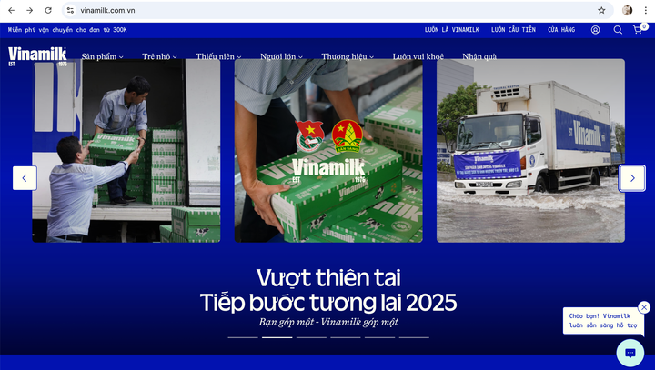 Chương trình “Vượt thiên tai – Tiếp bước tương lai 2025” triển khai trực tiếp trên website Vinamilk, với các thông tin cập nhật và minh bạch; được mọi người tiếp cận dễ dàng, ủng hộ nhanh chóng. (Ảnh: Vi Nam)
