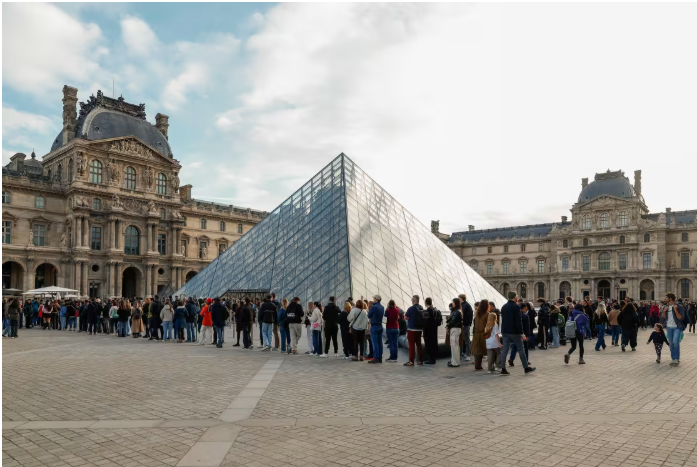 Khách du lịch xếp hàng vào bảo tàng Louvre vào ngày 22/10. (Ảnh: Getty Images)