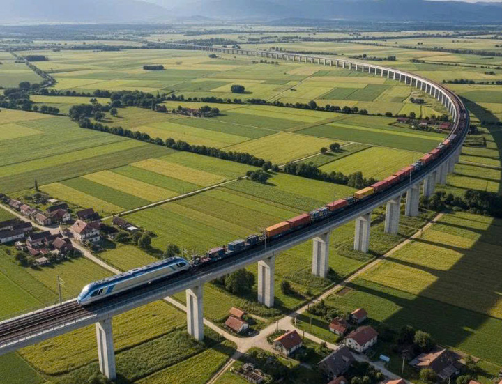 Perspektive der Containerbahn Bau Bang – Cai Mep mit einer Auslegungsgeschwindigkeit von 160 km/h für Personenzüge und 120 km/h für Güterzüge. (Quelle: Becamex)