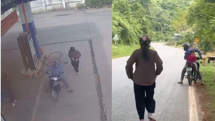 Nhiều dân mạng cảm ơn nhân viên cây xăng đã hỗ trợ người vợ đuổi kịp chồng và con mình. (Ảnh chụp màn hình)