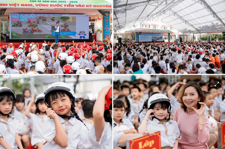 Các em học sinh lớp 1 được đào tạo kiến thức về an toàn giao thông