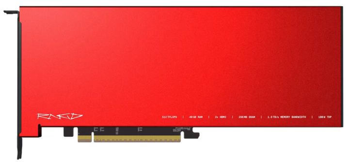 Card tăng tốc AI Furiosa Renegade với thiết kế tản nhiệt kín màu đỏ."