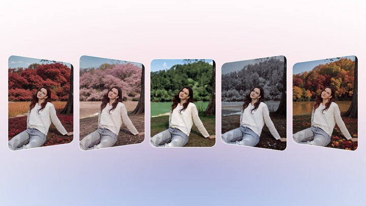 AI-modellen «Four Seasons Portrait» på vivo V60 Lite 5G gjenskaper nyansene i hver sesong og forvandler hvert øyeblikk til et maleri. (Kilde: vivo)