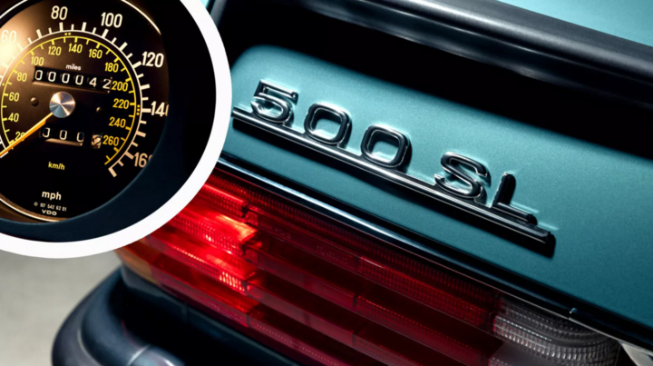 Chiếc xe Mercedes-Benz 500 SL này mới chỉ lăn bánh 42 dặm. (Ảnh: Carscoops)