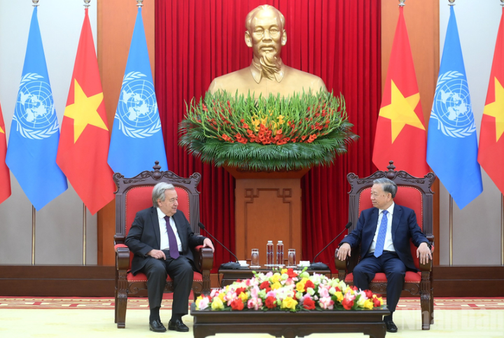 Tổng Bí thư Tô Lâm tiếp Tổng Thư ký Liên hợp quốc Antonio Guterres.