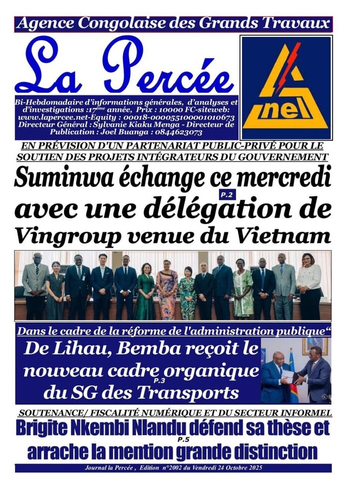 Kongos ledande tidning - La Percee - publicerade information om att Demokratiska republiken Kongos premiärminister - fru Judith Suminwa Tuluka - och kongolesiska regeringsledare hade ett arbetsmöte med en Vingroup-delegation för att förbereda samarbetsprojekt mellan de två sidorna.
