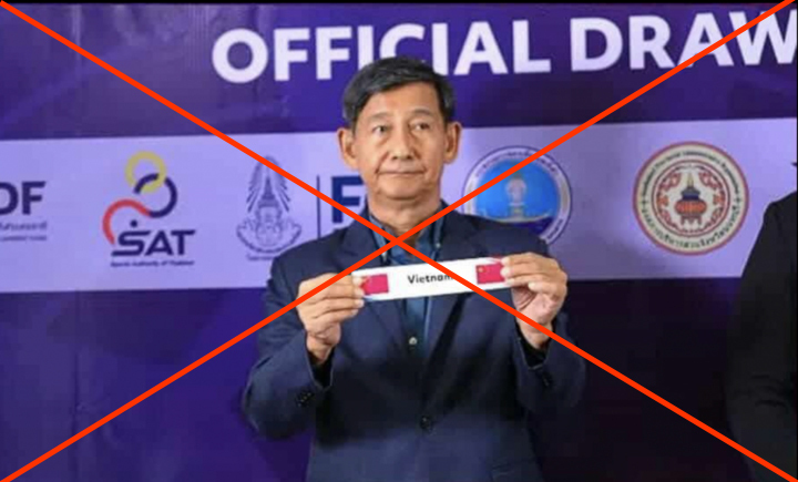 Ban tổ chức lễ bốc thăm giải Futsal U19 Đông Nam Á dùng sai quốc kỳ Việt Nam.