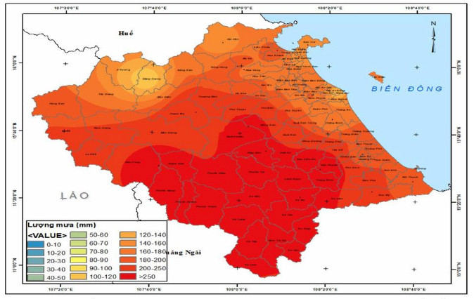 Bản đồ dự báo mưa 24 giờ tới (từ 22h ngày 28/10 đến 22h ngày 29/10) trên đất liền TP Đà Nẵng (không bao gồm đặc khu Hoàng Sa). (Nguồn: Đài Khí tượng thuỷ văn Trung Bộ)