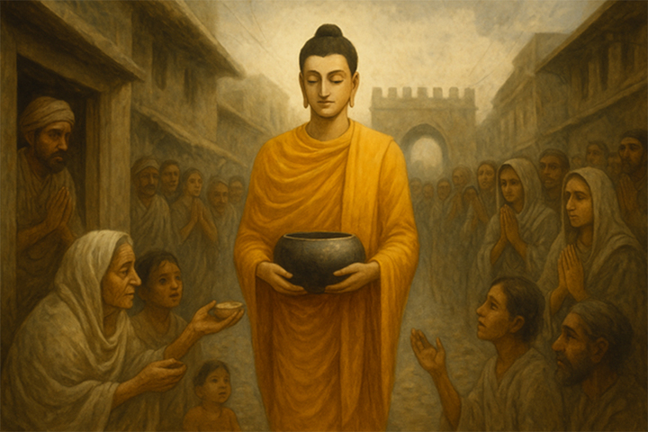 Hình minh họa cảnh Đức Phật khất thực ở thành Vesālī.