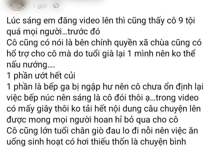 Sau khi đăng clip, bà H. giải thích thêm về hoàn cảnh của cụ C.