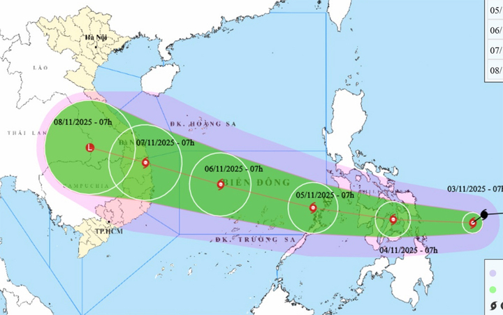 Bão Kalmaegi là cơn bão mạnh, có thể đạt cường độ cấp 14 sau khi vào Biển Đông. (Nguồn: NCHMF)