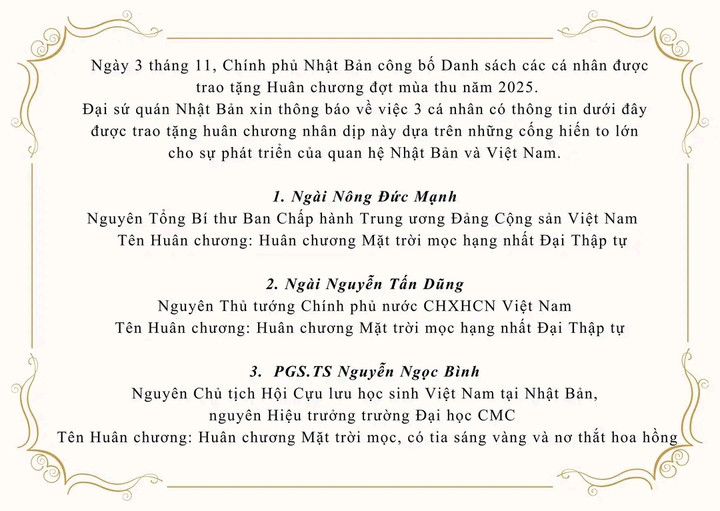 Thông báo của Đại sứ quán Nhật Bản tại Việt Nam.