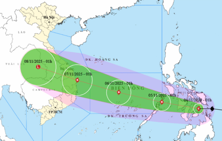 Bão Kalmaegi cường độ rất mạnh, có thể đạt cấp 14 khi trên Biển Đông. (Nguồn: NCHMF)