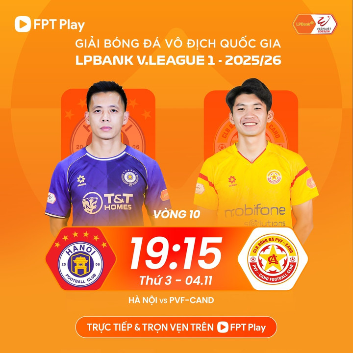 Trận Hà Nội FC đấu với PVF được phát sóng trực tiếp trên FPT Play.
