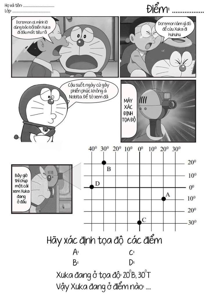 Tanpa diduga, ujian Geografi dibuka dengan perbualan antara Nobita dan Doraemon - 2