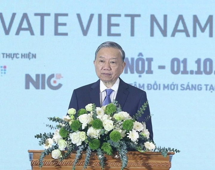 Tổng Bí thư Tô Lâm phát biểu tại Lễ hưởng ứng Ngày hội Đổi mới sáng tạo Quốc gia năm 2025 - ngày 11/10/2025. (Ảnh: Vnanet)