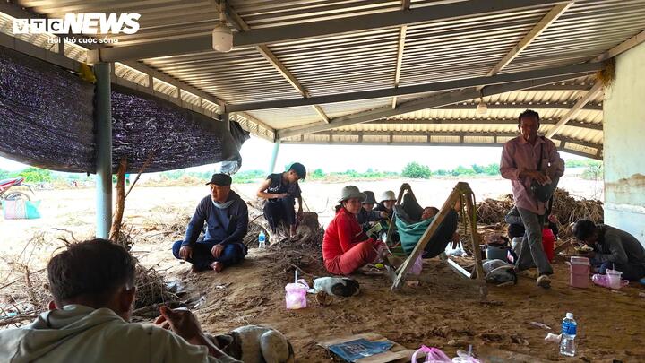 Bà con tập trung an ủi vợ chồng ông Hào trong ngôi nhà đổ nát.