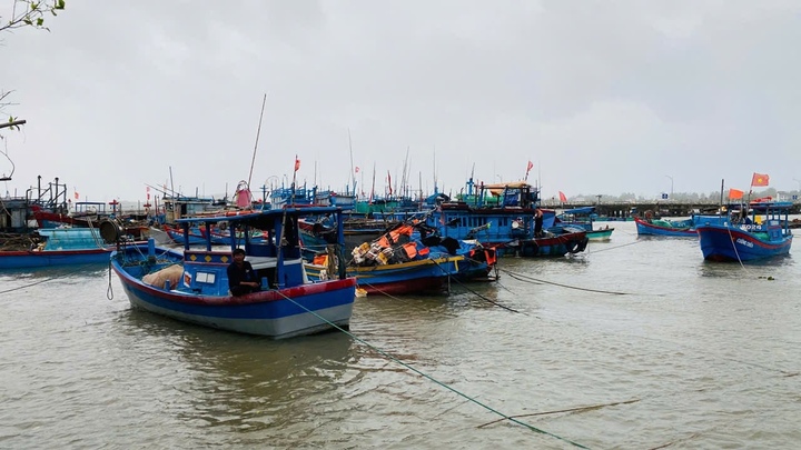 Quảng Ngãi hiện bắt đầu có mưa to, tàu thuyền được neo đậu tại các vị trí an toàn để tránh bão