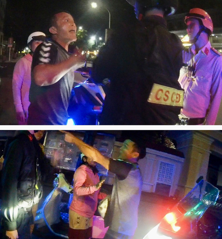 Châu Hoàng Hương chống đối lực lực chức năng khi bị kiểm tra nồng độ cồn. (Ảnh cắt từ clip)