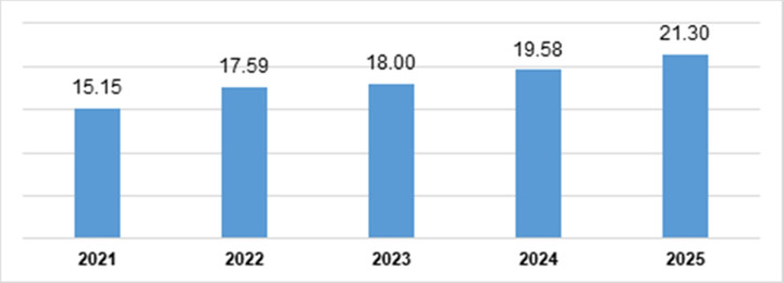 Vốn đầu tư trực tiếp nước ngoài thực hiện 10 tháng các năm 2021-2025 (đơn vị: tỷ USD). (Nguồn: Cục Thống kê)