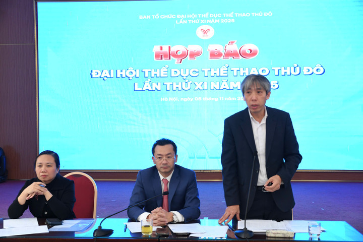 Ban tổ chức Đại hội Thể dục Thể thao (TDTT) Thủ đô lần thứ XI năm 2025 trả lời báo chí tại buổi họp báo.