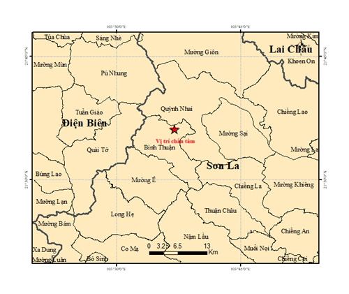 Vị trí xảy ra động đất tại Sơn La.