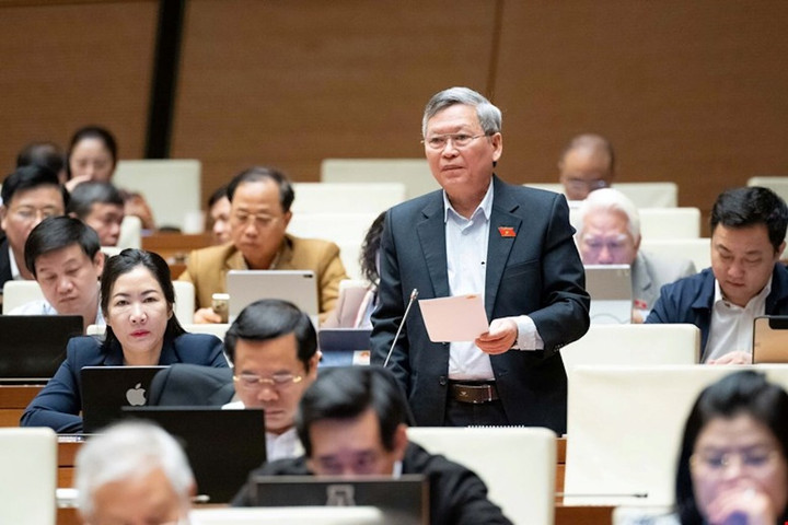 Đại biểu Tô Văn Tám thảo luận tại hội trường.