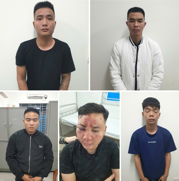 Nhóm người bị công an tạm giữ phục vụ điều tra về hành vi gây rối trật tự. (Ảnh: CACC)