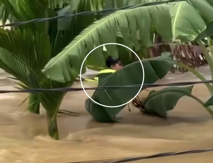 Một người ở phường Tây Nha Trang bị nước lũ cuốn.