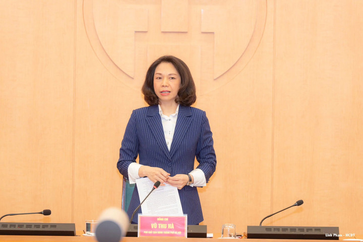 Phó Chủ tịch UBND thành phố Vũ Thu Hà phát biểu tại cuộc họp.