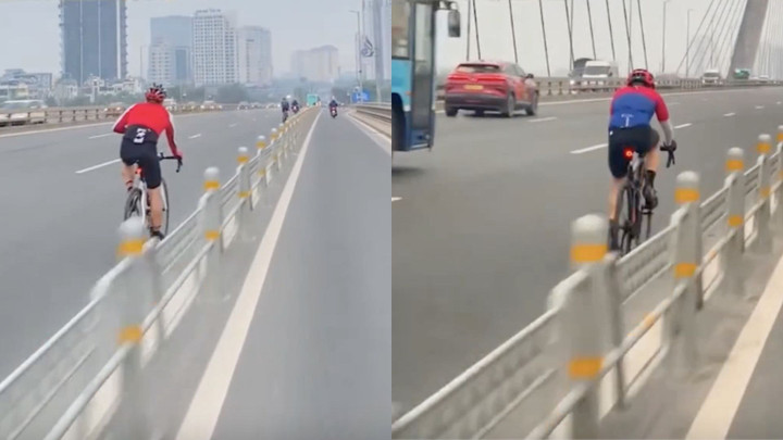 Đạp xe vào làn ô tô với lý do tập thể dục, nâng cao sức khỏe. (Ảnh chụp màn hình)