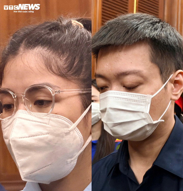 Bị cáo Nguyễn Thị Thái Hằng (trái) và Nguyễn Thành Công tại phiên toà.