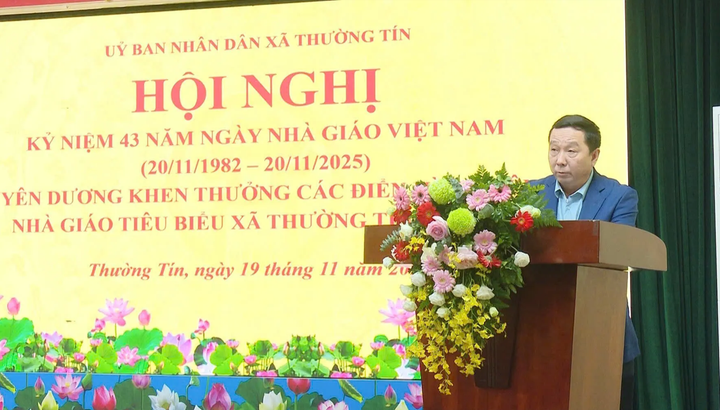 Chủ tịch UBND xã Thường Tín Phan Thanh Tùng phát biểu tại hội nghị.