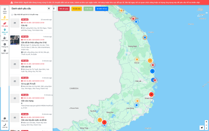 ຮູບພາບຂອງແອັບເວັບ Cuutro.jci.vn ຖືກໃຊ້ເພື່ອຊ່ວຍເຊື່ອມຕໍ່ຄົນທີ່ຕ້ອງການກູ້ໄພກັບຊັບພະຍາກອນພາຍນອກ.