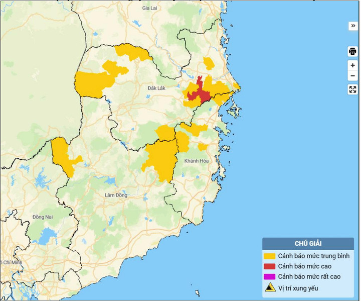 Bản đồ nguy cơ lũ quét, sạt lở đất đá trên các khu vực.